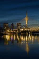 Photo:  Esplanade Bridge over Red River at Dusk, Winnipeg, Manitoba